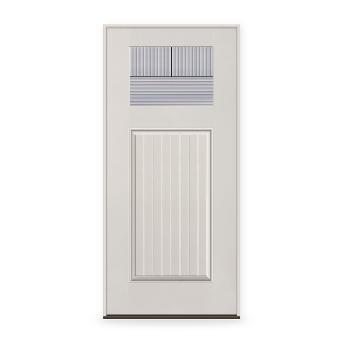 Prehung Rill Flush Glazed Fiberglass Entry Door System - Craftsman Plank, White Satin Smooth