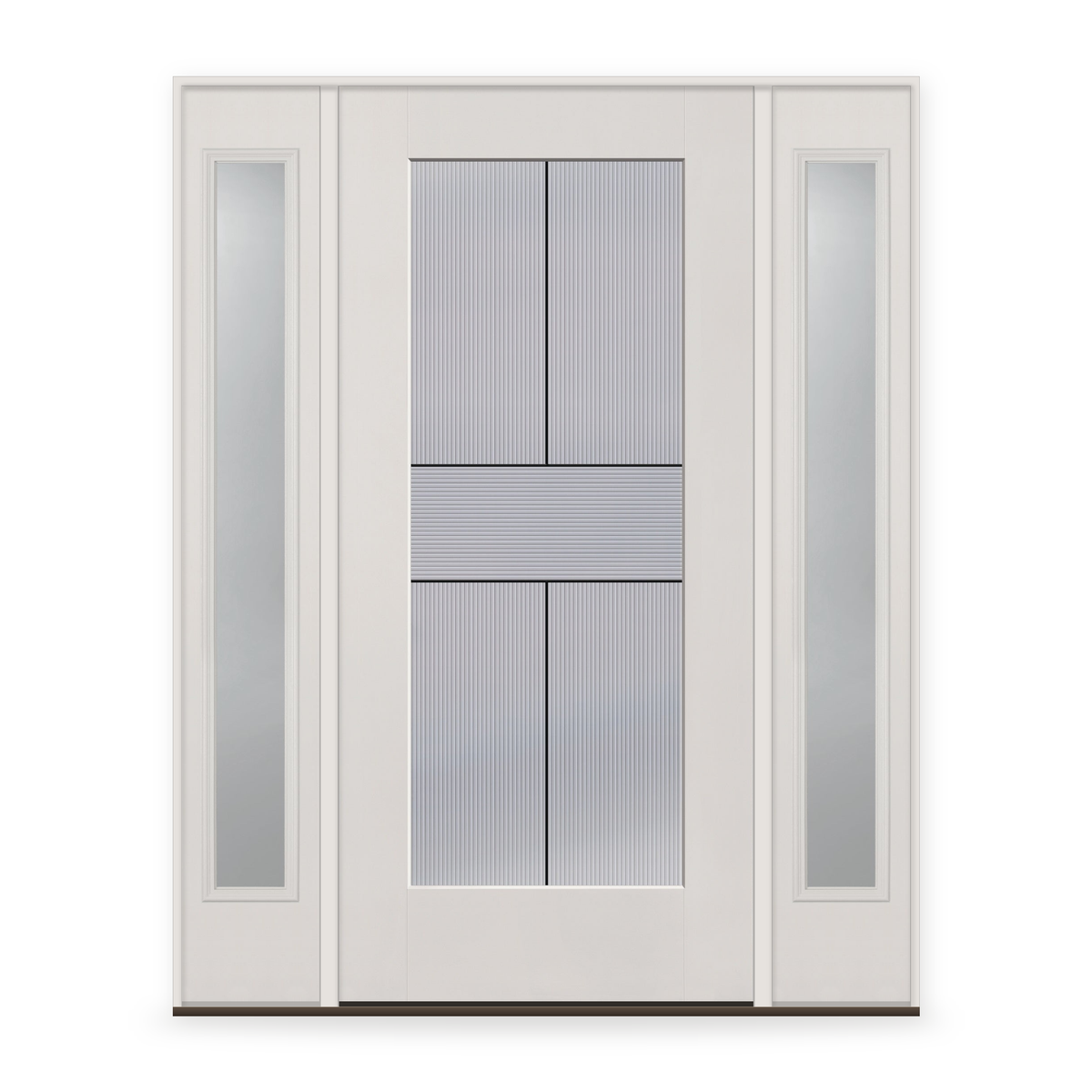 Rill Flush Glazed Fiberglass Entry Door System with Two Sidelites - Full Lite, White Satin Smooth