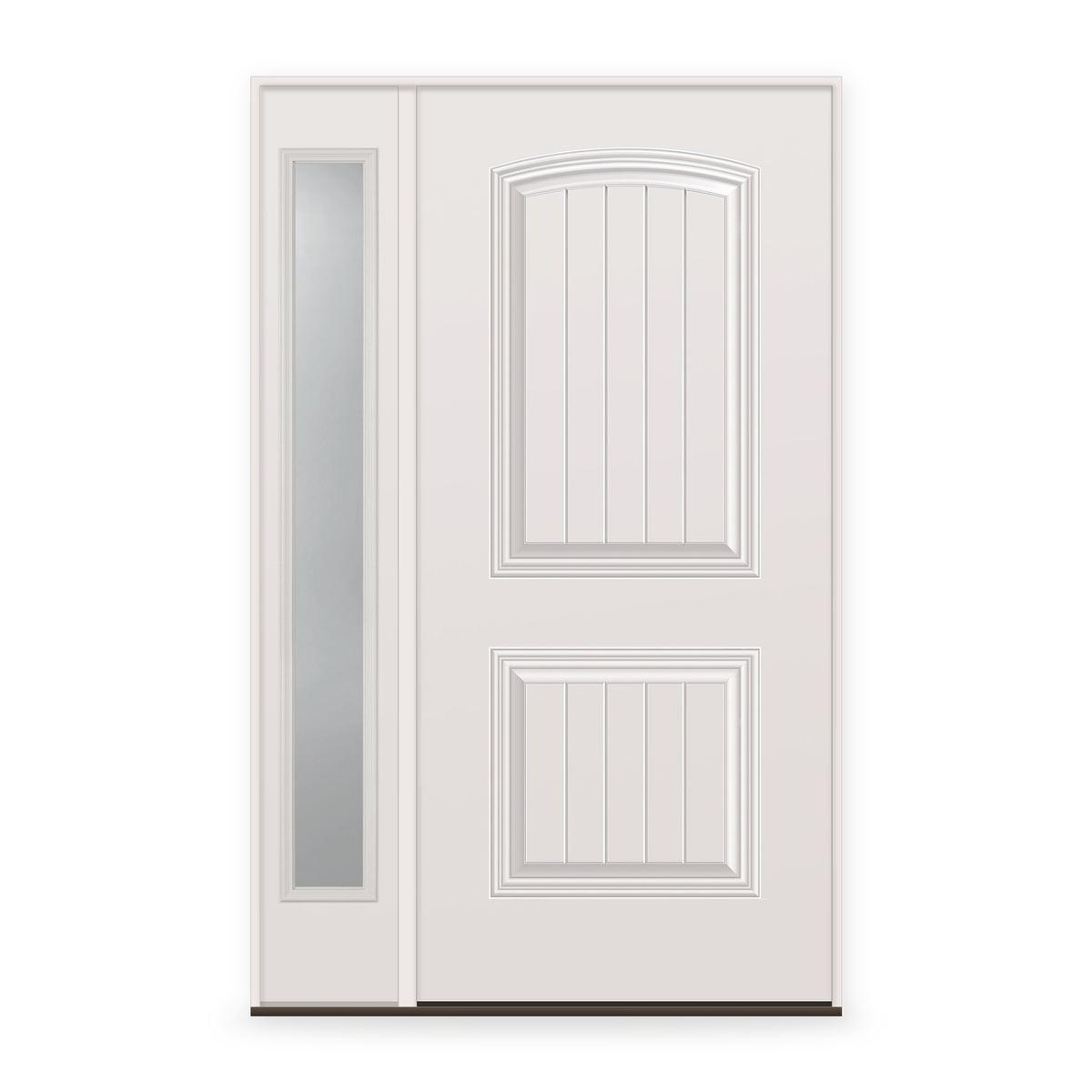 Steel Edge Entry Door System with Sidelite - 2 Panel Cambertop Plank, Primed White Smooth