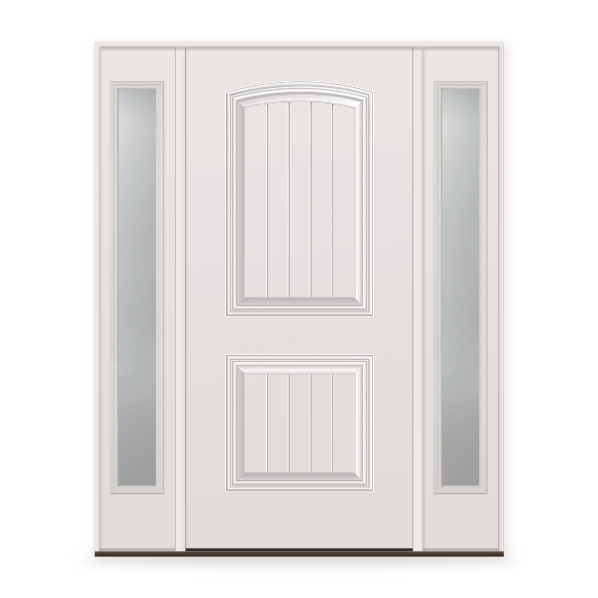 Steel Edge Entry Door System with Two Sidelites - 2 Panel Cambertop Plank, Primed White Smooth