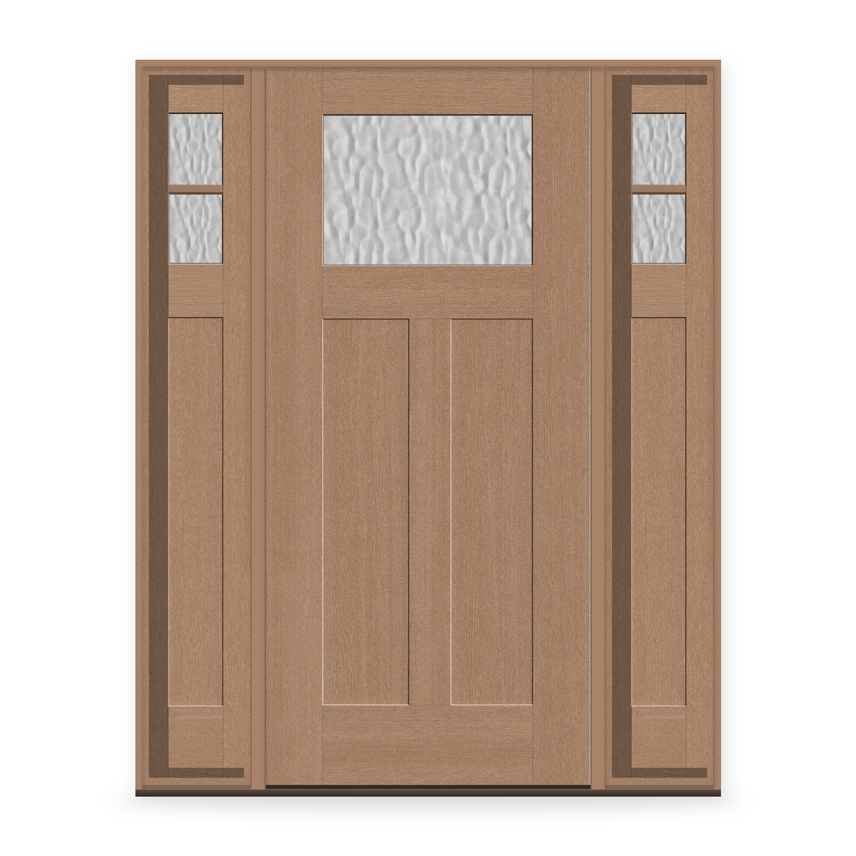 Vapor Flush Glazed Fiberglass Entry Door System with Two Sidelites - Craftsman 2 Panel, Tan Woodgrain