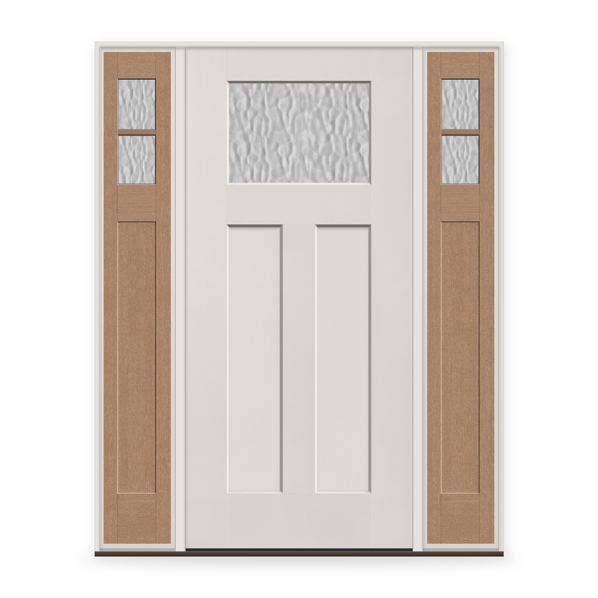 Vapor Flush Glazed Fiberglass Entry Door System with Two Sidelites - Craftsman 2 Panel, White Satin Smooth