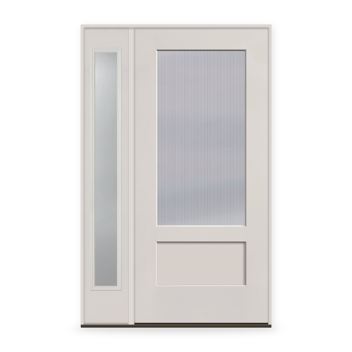 Wide Reed Flush Glazed Fiberglass Entry Door System with Sidelite - 3/4 Lite Shaker, White Satin Smooth