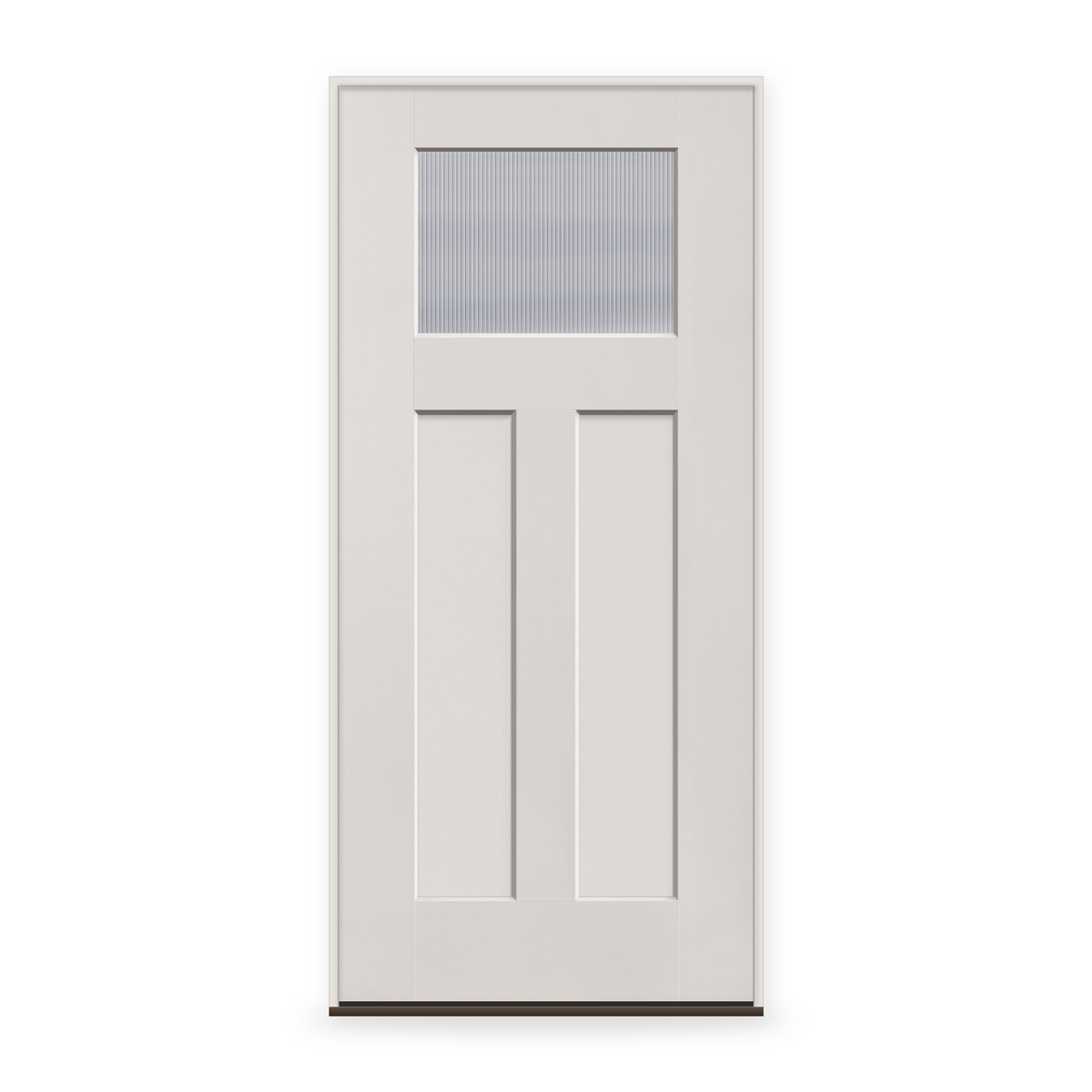 Prehung Wide Reed Flush Glazed Fiberglass Entry Door System - Craftsman 2 Panel, White Satin Smooth