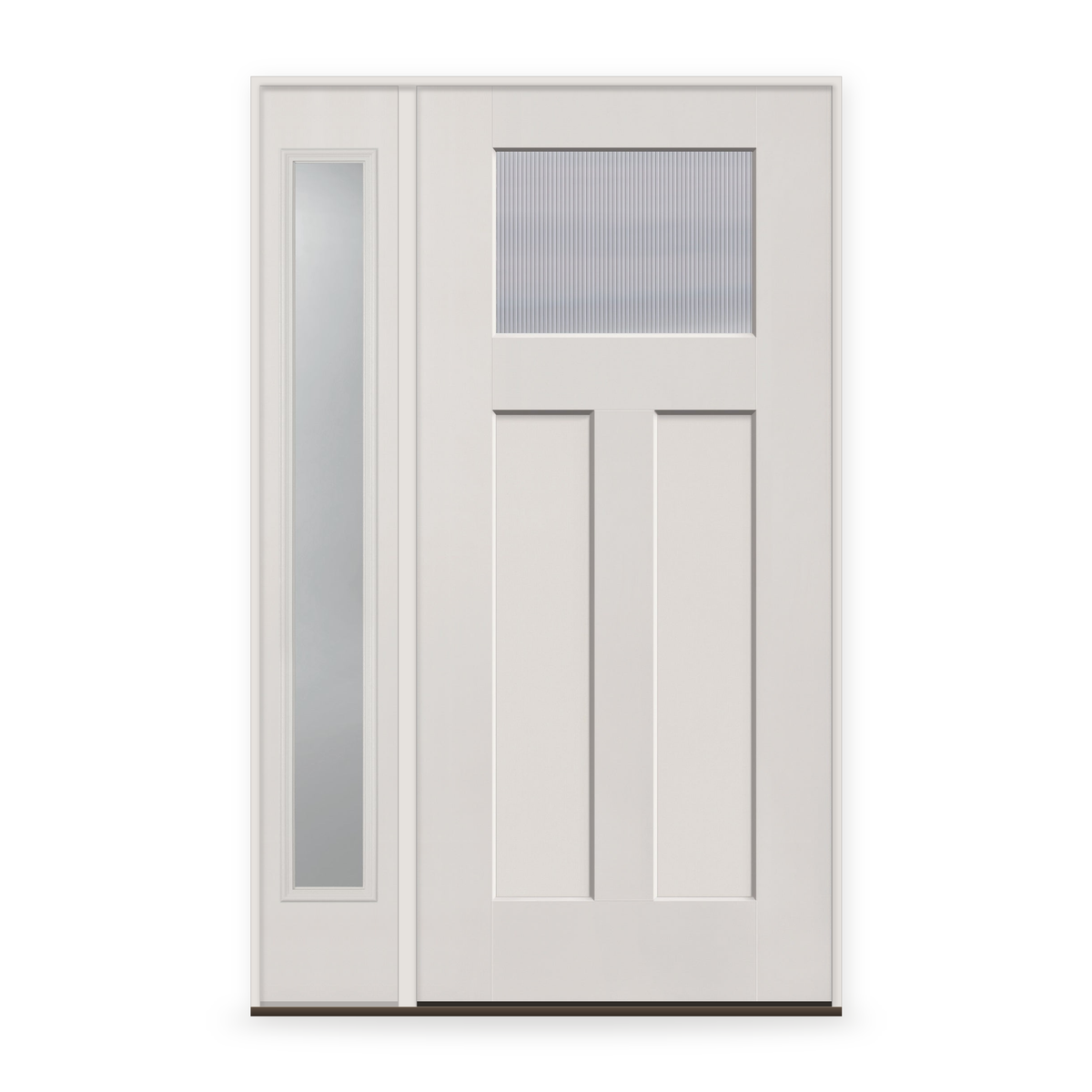 Wide Reed Flush Glazed Fiberglass Entry Door System with Sidelite - Craftsman 2 Panel, White Satin Smooth