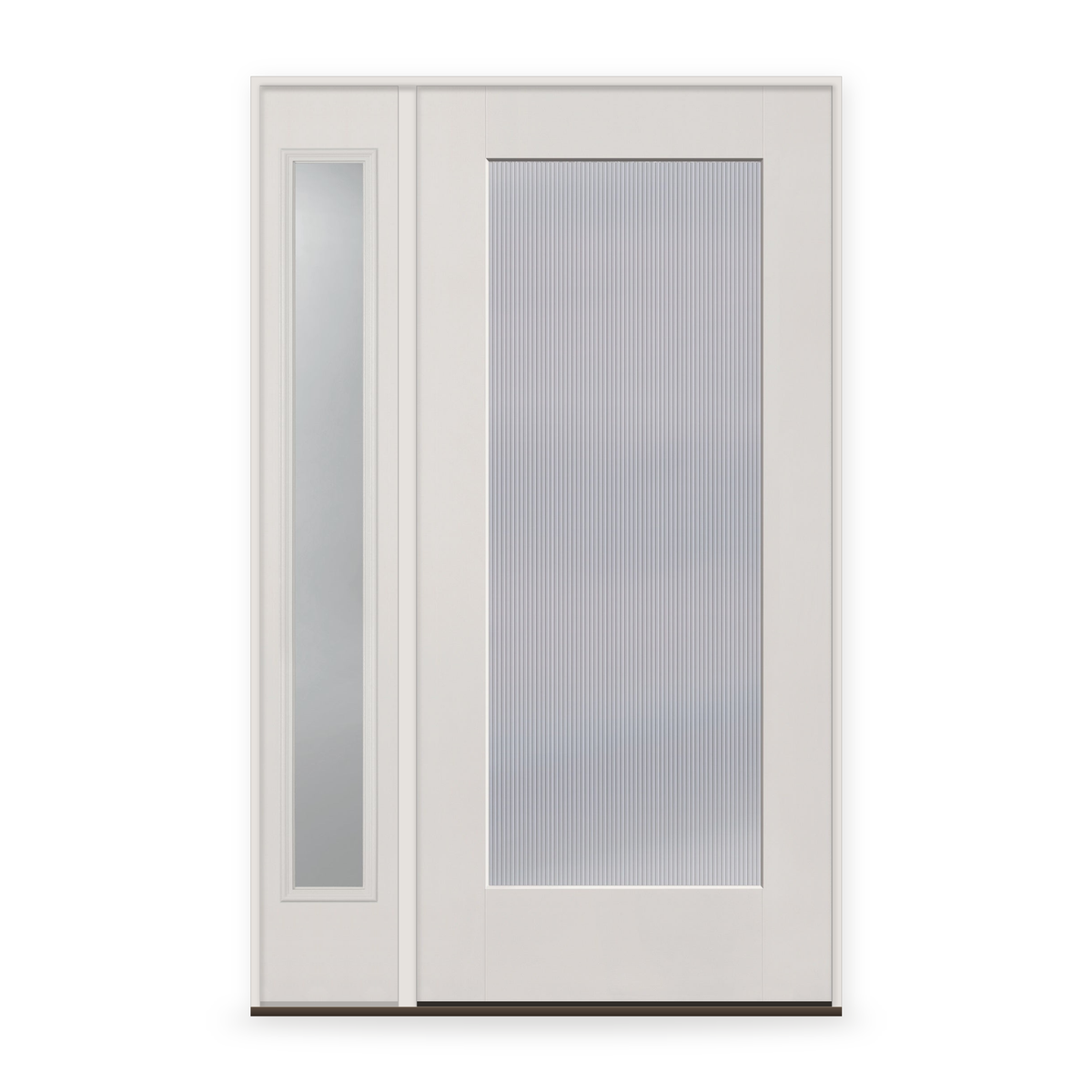 Wide Reed Flush Glazed Fiberglass Entry Door System with Sidelite - Full Lite, White Satin Smooth