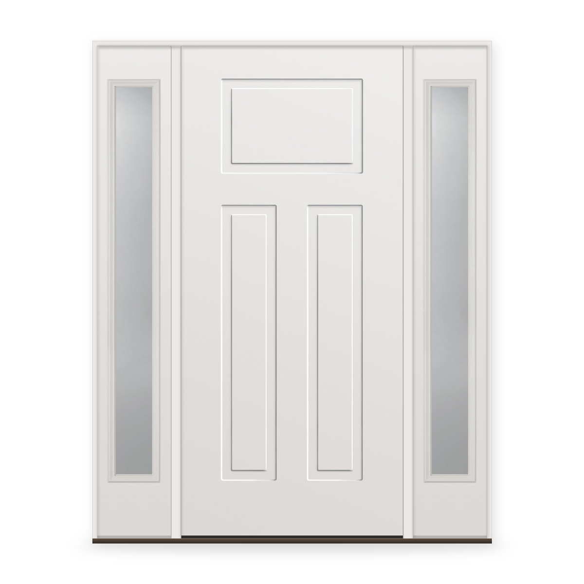 Wood Edge Steel Entry Door System with Two Sidelites - 3 Panel Urban Craftsman, Primed White Smooth