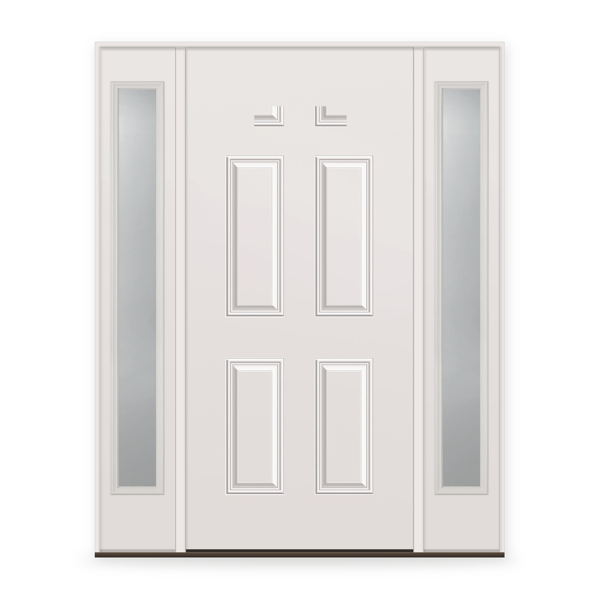 Wood Edge Steel Entry Door System with Two Sidelites - 4 Panel Blank Top, Primed White Smooth
