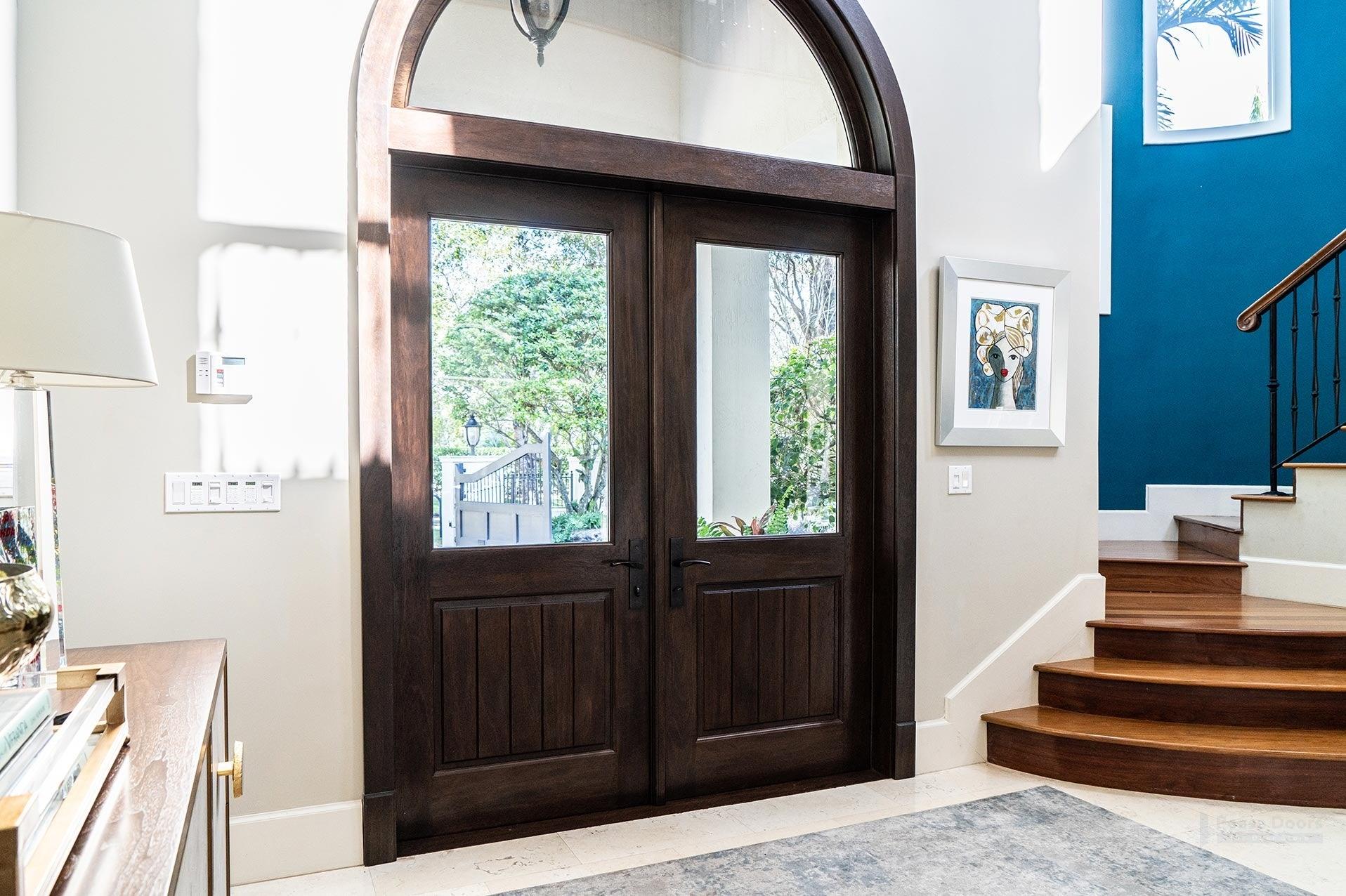 36" Mahogany Entry Door Slab (V-Groove Half Lite Glass) - Pease Doors: The Door Store