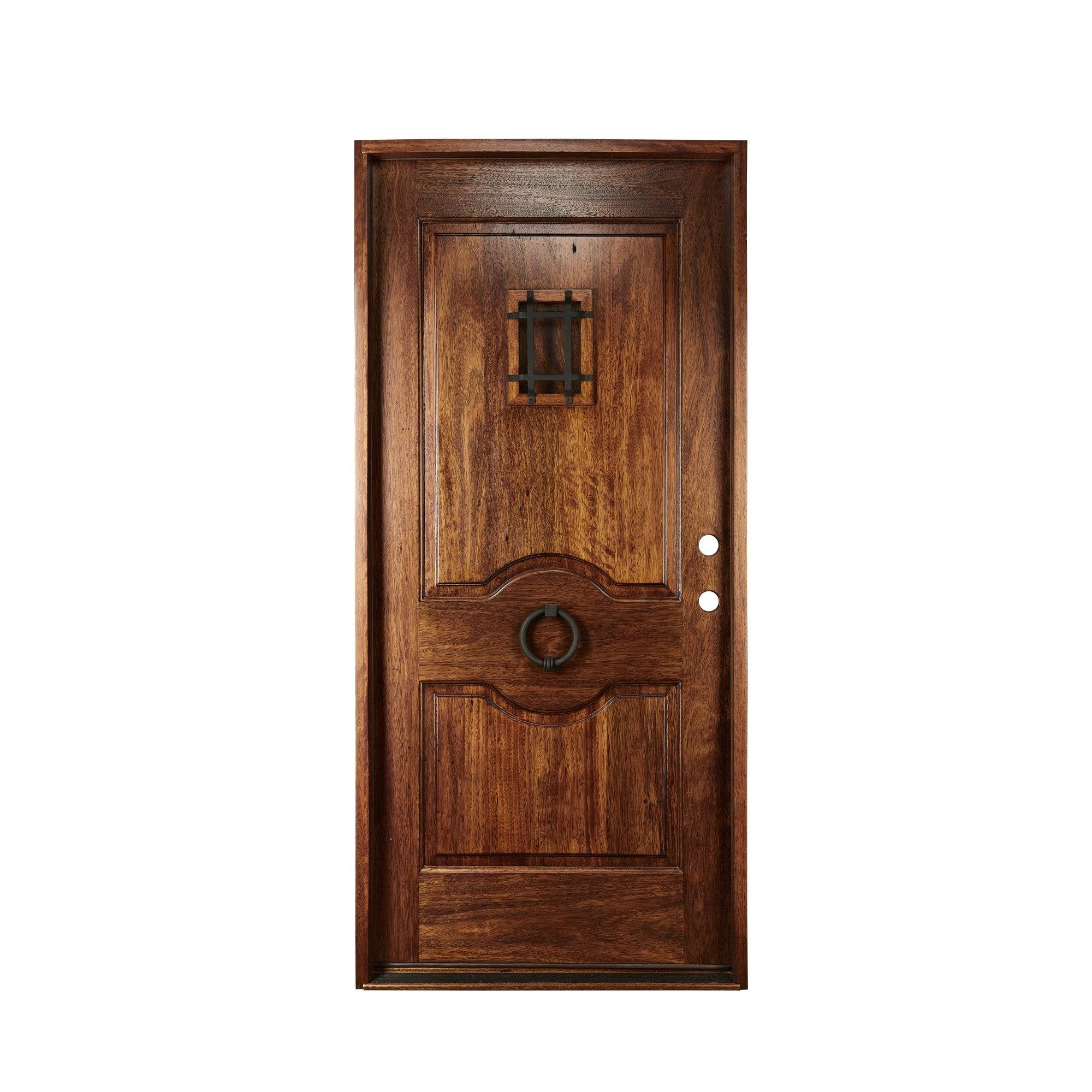 36" Prehung Mahogany Entry Door System (Speakeasy Iron Knocker) - Pease Doors: The Door Store