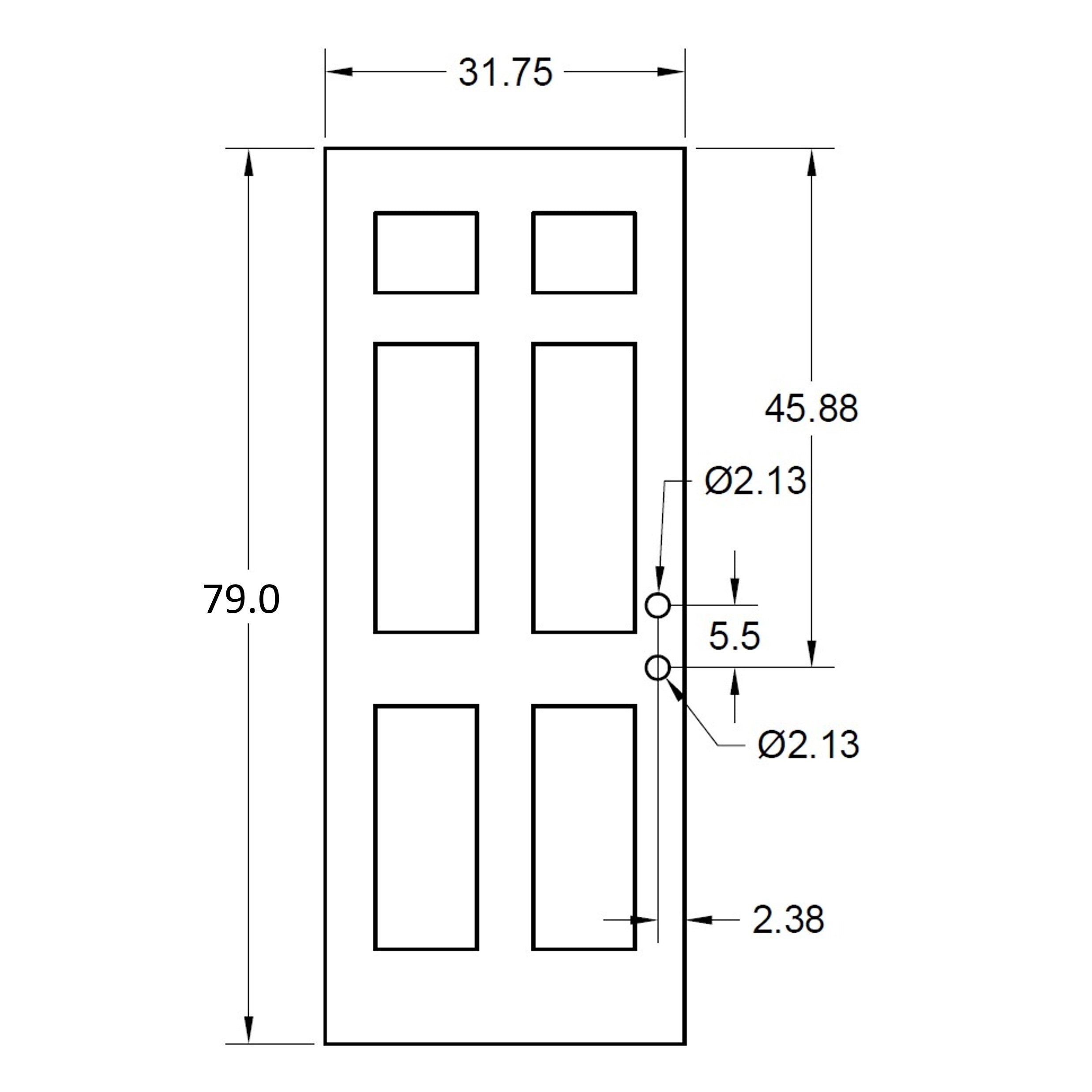 32 Outside Door 32" x 80" OUTSWING Prehung Smooth Fiberglass Entry Door System (6 Pane