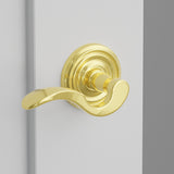 Cortina Lever Interior Lockset with Regular Rosette by Emtek, Unlacquered Brass, left handed