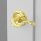 Cortina Lever Interior Lockset with Regular Rosette by Emtek, Unlacquered Brass, right handed