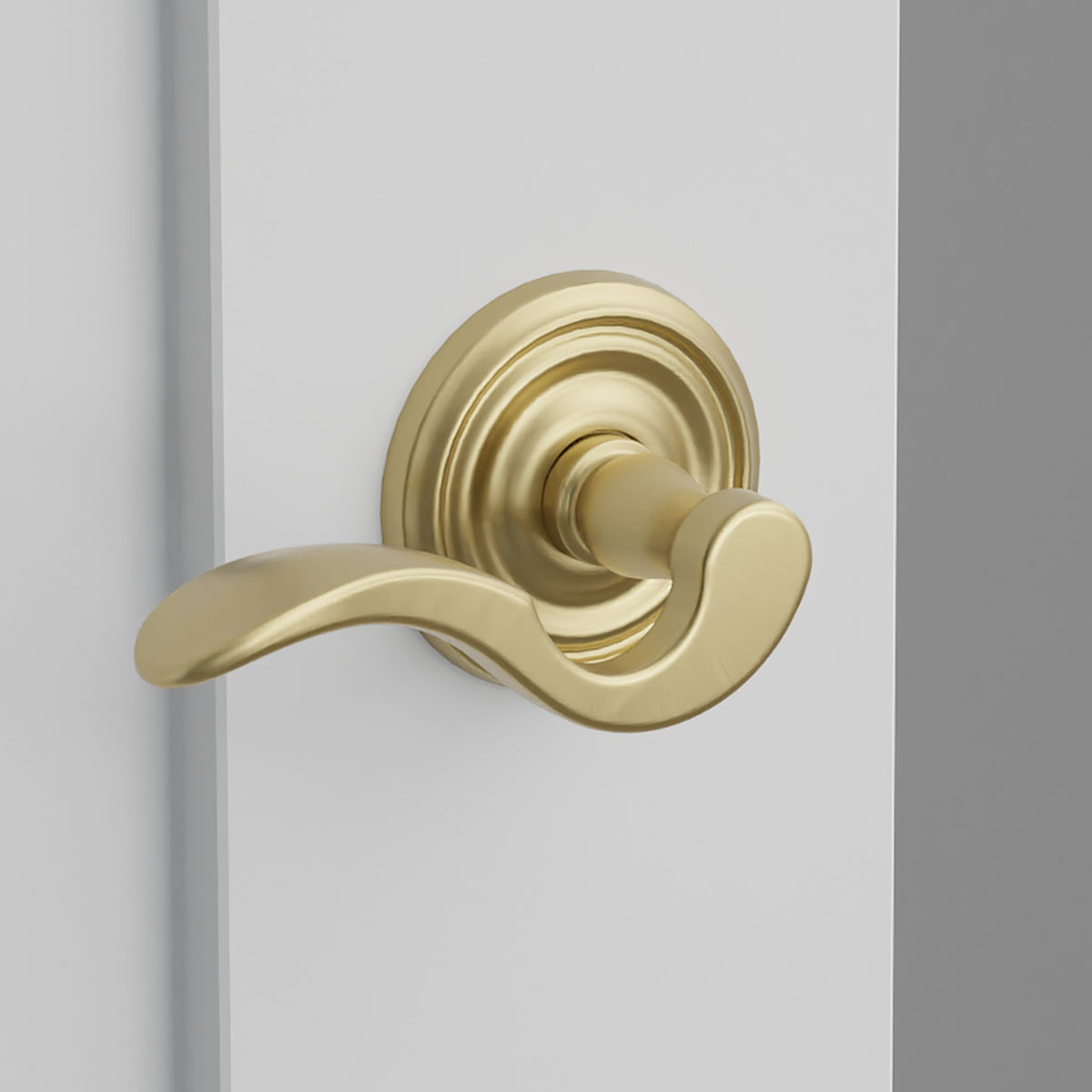 Cortina Lever Interior Lockset with Regular Rosette by Emtek, Satin Brass, left handed