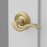 Cortina Lever Interior Lockset with Regular Rosette by Emtek, Satin Brass, right handed