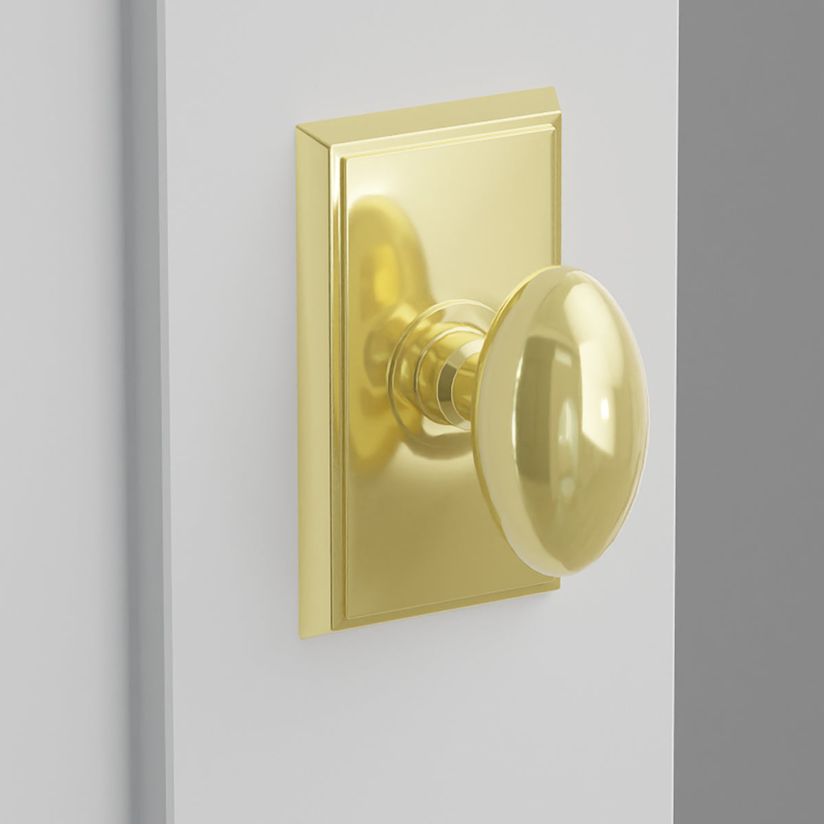 Egg Knob Interior Lockset with Rectangular Rosette by Emtek, Polished Brass