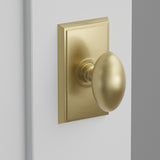 Egg Knob Interior Lockset with Rectangular Rosette by Emtek, Satin Brass