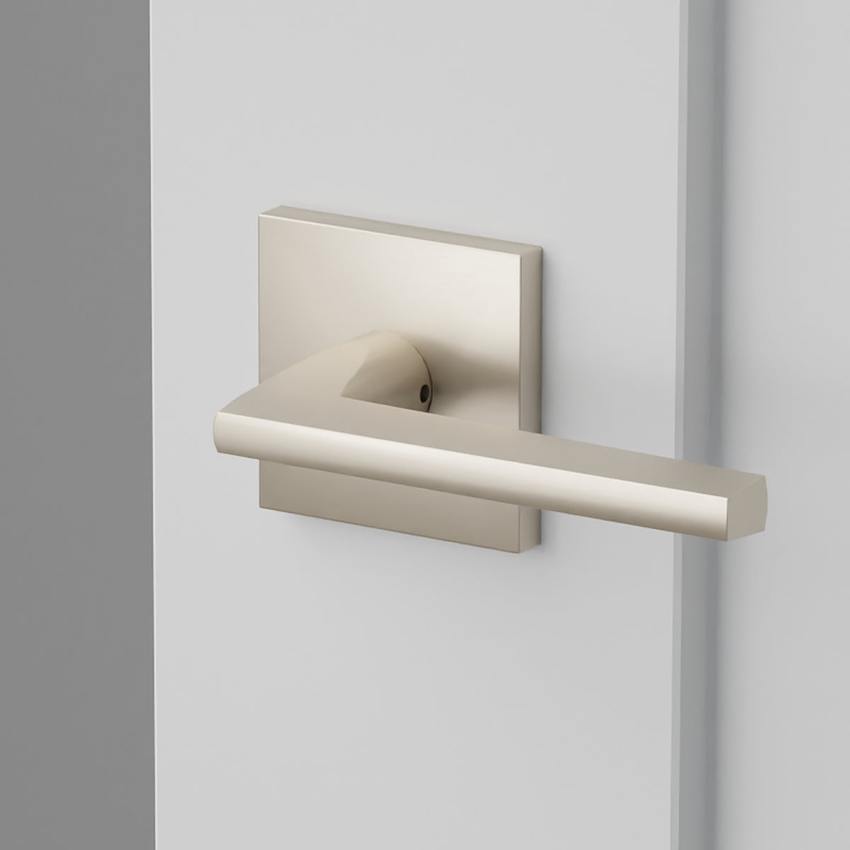 Helios Lever Interior Lockset with Square Rosette by Emtek, Satin Nickel, right handed