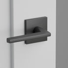 Helios Lever Interior Lockset with Square Rosette by Emtek, Flat Black, left handed