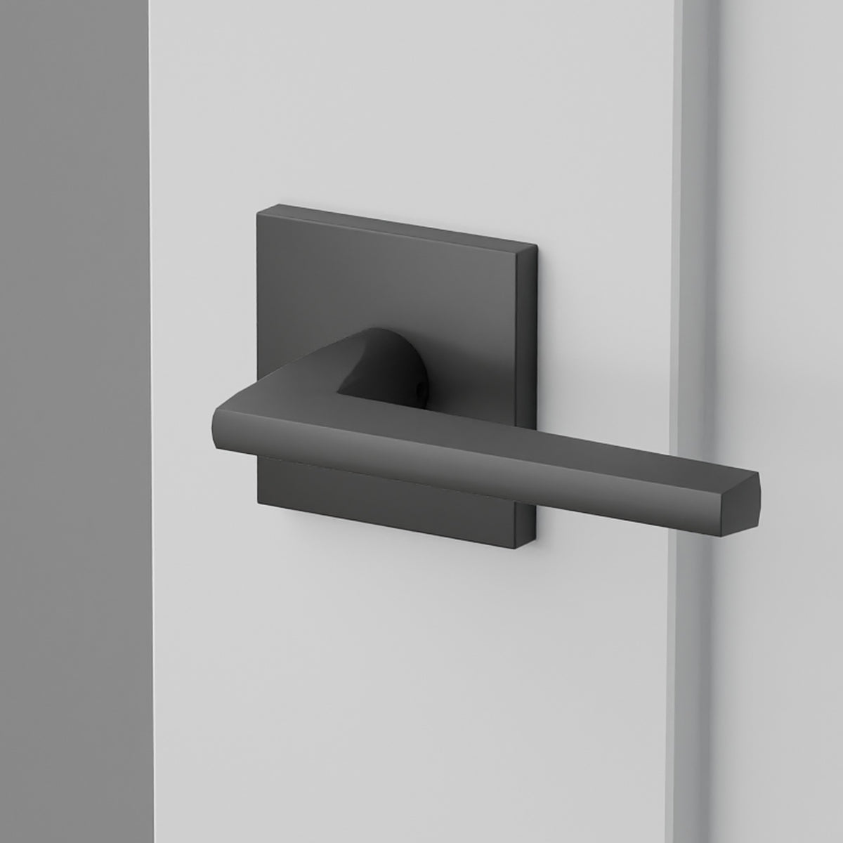 Helios Lever Interior Lockset with Square Rosette by Emtek, Flat Black, right handed