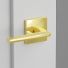 Helios Lever Interior Lockset with Square Rosette by Emtek, Unlacquered Brass, left handed