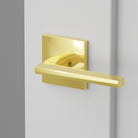 Helios Lever Interior Lockset with Square Rosette by Emtek, Unlacquered Brass, right handed