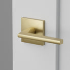 Helios Lever Interior Lockset with Square Rosette by Emtek, Satin Brass, right handed