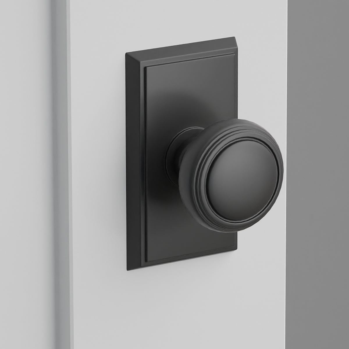 Norwich Knob Interior Lockset with Rectangular Rosette by Emtek, Flat Black