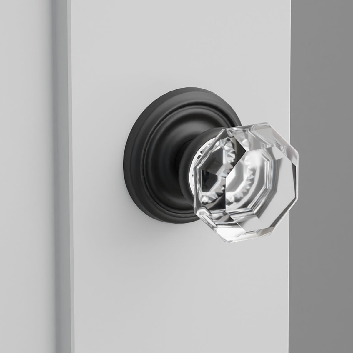 Old Town Crystal Knob Interior Lockset with Regular Rosette by Emtek, Flat Black