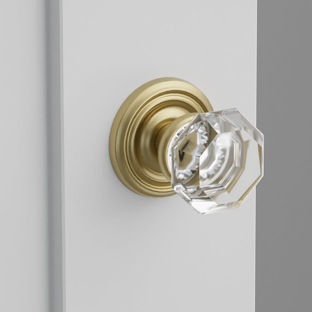 Old Town Crystal Knob Interior Lockset with Regular Rosette by Emtek, Satin Brass