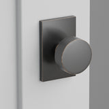 Round Knob Interior Lockset with Modern Rectangular Rosette by Emtek, Oil-Rubbed Bronze