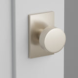 Round Knob Interior Lockset with Modern Rectangular Rosette by Emtek, Satin Nickel