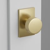 Round Knob Interior Lockset with Modern Rectangular Rosette by Emtek, Satin Brass