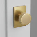Round Knob Interior Lockset with Modern Rectangular Rosette by Emtek, Antique Brass