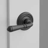 Turino Lever Interior Lockset with Regular Rosette by Emtek, Flat Black, left handed