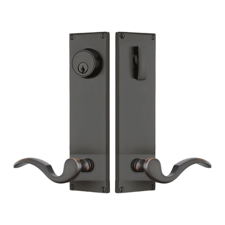 Modern Sideplate Entry Lockset by Emtek, Oil-Rubbed Bronze, Cortina Lever (Left Handed Door), Single Cylinder