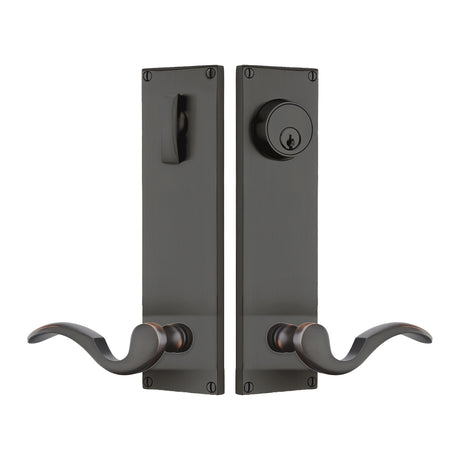 Modern Sideplate Entry Lockset by Emtek, Oil-Rubbed Bronze, Cortina Lever (Right Handed Door), Single Cylinder