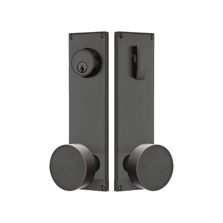Modern Sideplate Entry Lockset by Emtek, Oil-Rubbed Bronze, Round Knob, Single Cylinder