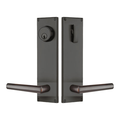 Modern Sideplate Entry Lockset by Emtek, Oil-Rubbed Bronze, Stuttgart Lever (Left Handed Door), Single Cylinder