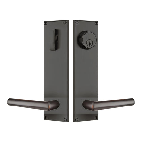 Modern Sideplate Entry Lockset by Emtek, Oil-Rubbed Bronze, Stuttgart Lever (Right Handed Door), Single Cylinder