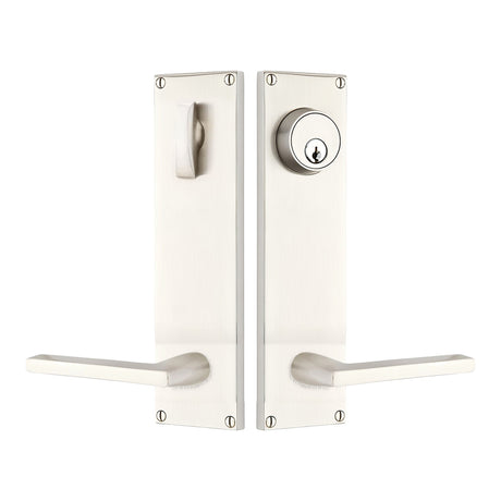 Modern Sideplate Entry Lockset by Emtek, Satin Nickel, Helios Lever (Right Handed Door), Single Cylinder