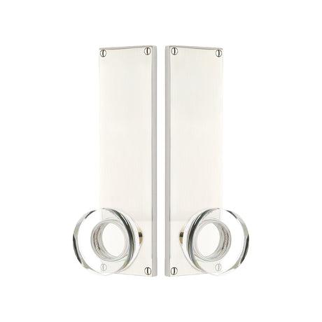 Modern Sideplate Entry Lockset by Emtek, Satin Nickel, Modern Disc Crystal Knob, Dummy