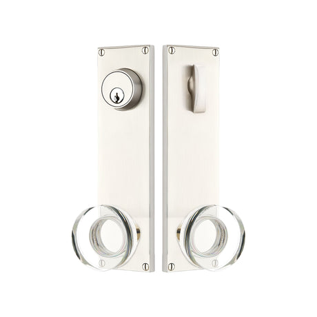 Modern Sideplate Entry Lockset by Emtek, Satin Nickel, Modern Disc Crystal Knob, Single Cylinder