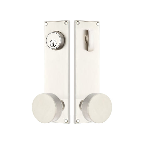 Modern Sideplate Entry Lockset by Emtek, Satin Nickel, Round Knob, Single Cylinder