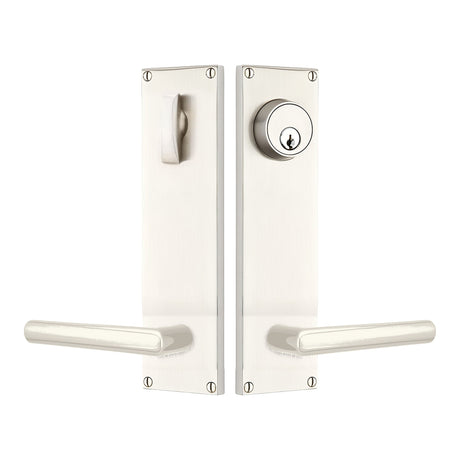 Modern Sideplate Entry Lockset by Emtek, Satin Nickel, Stuttgart Lever (Right Handed Door), Single Cylinder