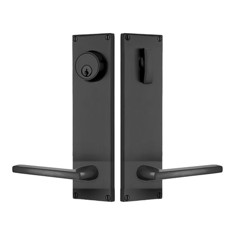 Modern Sideplate Entry Lockset by Emtek, Flat Black, Helios Lever (Left Handed Door), Single Cylinder
