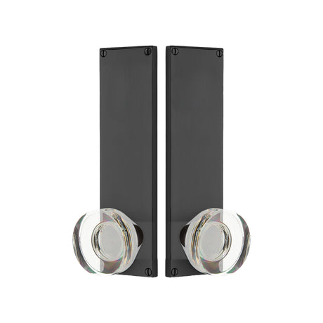 Modern Sideplate Entry Lockset by Emtek, Flat Black, Modern Disc Crystal Knob, Dummy
