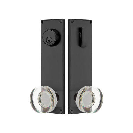 Modern Sideplate Entry Lockset by Emtek, Flat Black, Modern Disc Crystal Knob, Single Cylinder