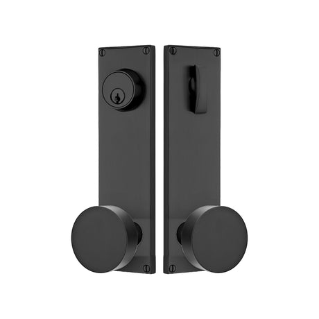 Modern Sideplate Entry Lockset by Emtek, Flat Black, Round Knob, Single Cylinder