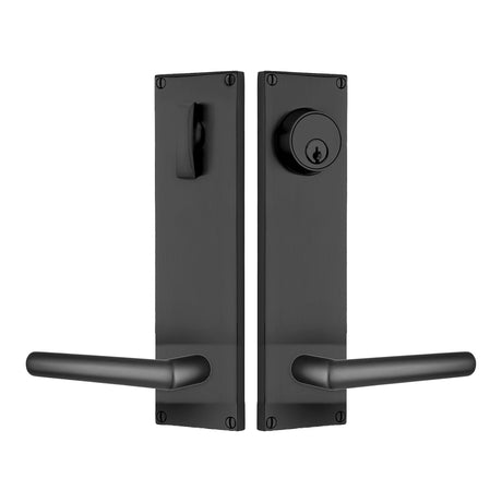 Modern Sideplate Entry Lockset by Emtek, Flat Black, Stuttgart Lever (Right Handed Door), Single Cylinder